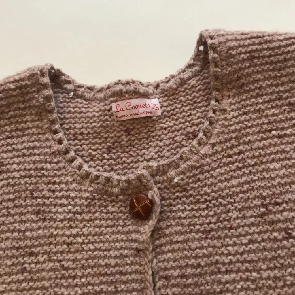 Coqueta Dusty Pink Marl Wool Mix Cardigan with Leather Buttons for 6-Year-Olds