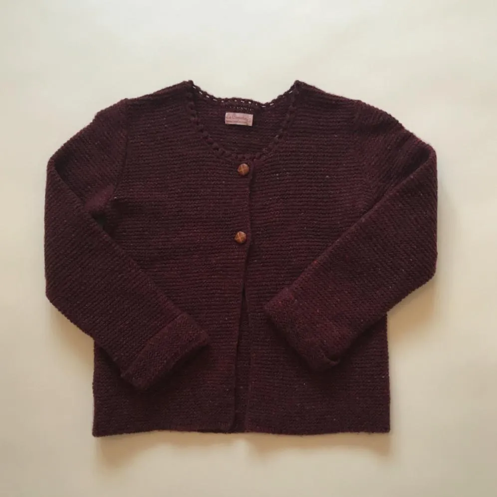 Coqueta Maroon Wool Mix Cardigan Leather Buttons 6 Years