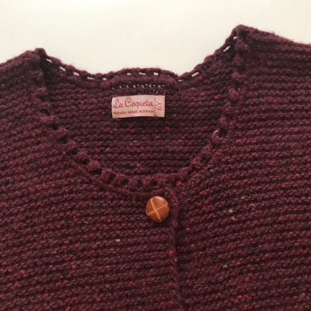 Coqueta Maroon Wool Mix Cardigan Leather Buttons 6 Years