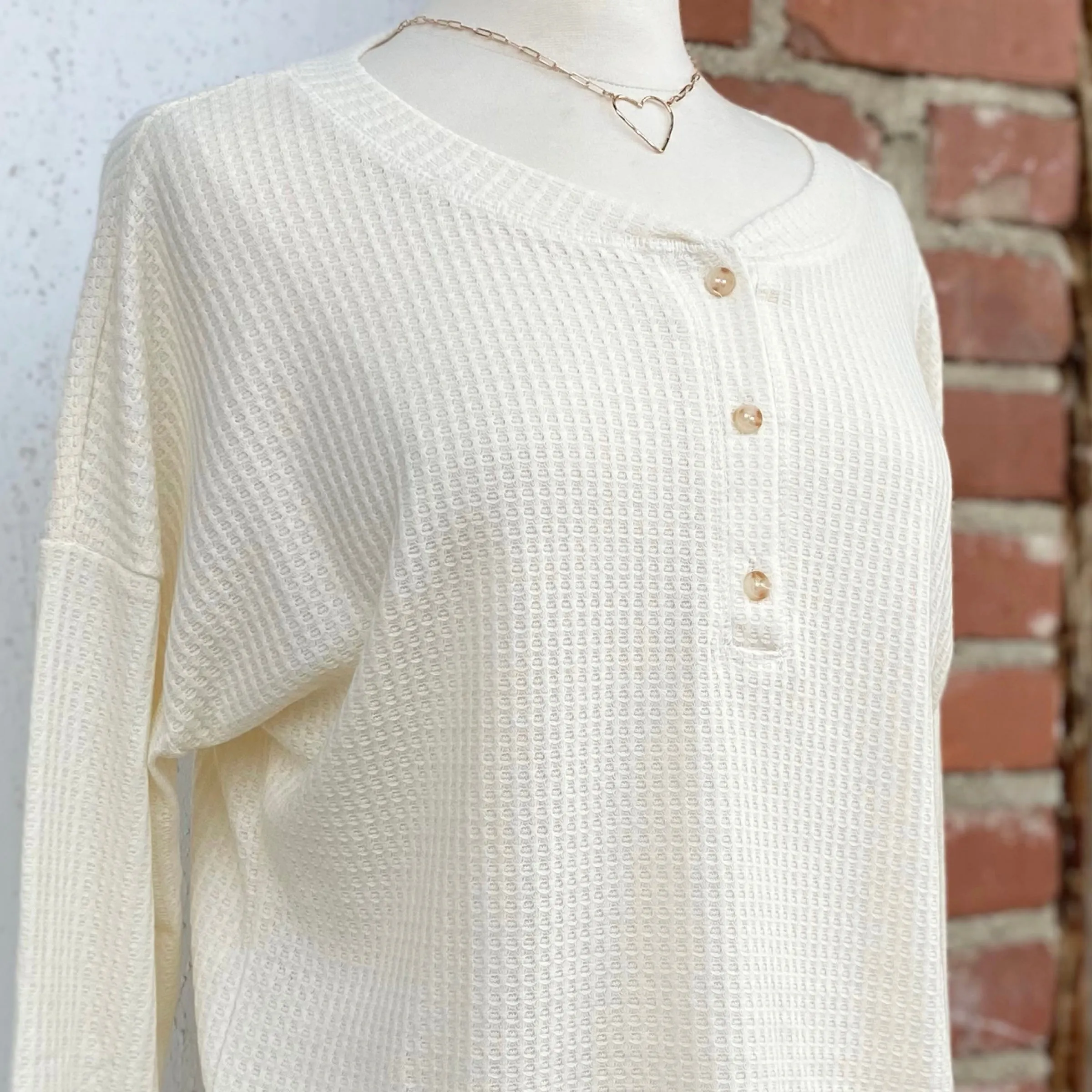 Cream Button Detail Thermal Top