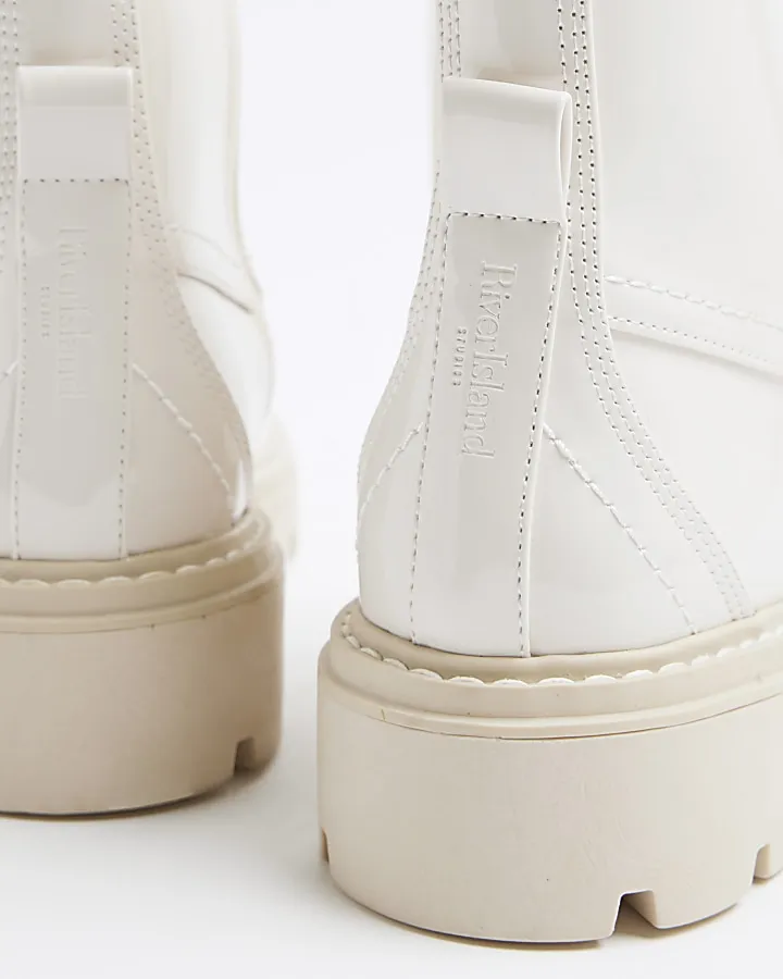 Cream Patent Lace Up Boots