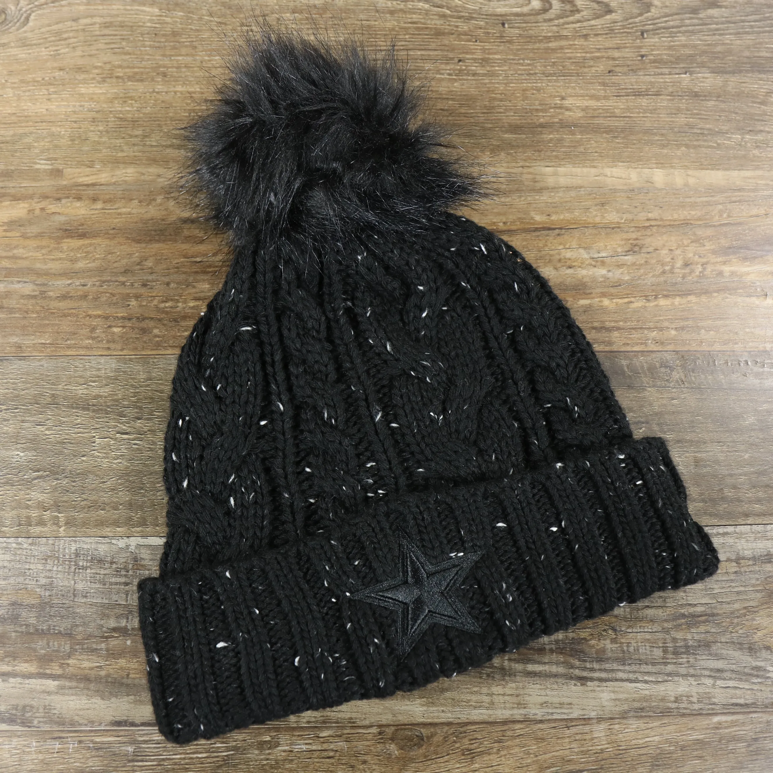 Dallas Cowboys Winter Knit Beanie | Black Confetti Print Fuzzy Pom Pom