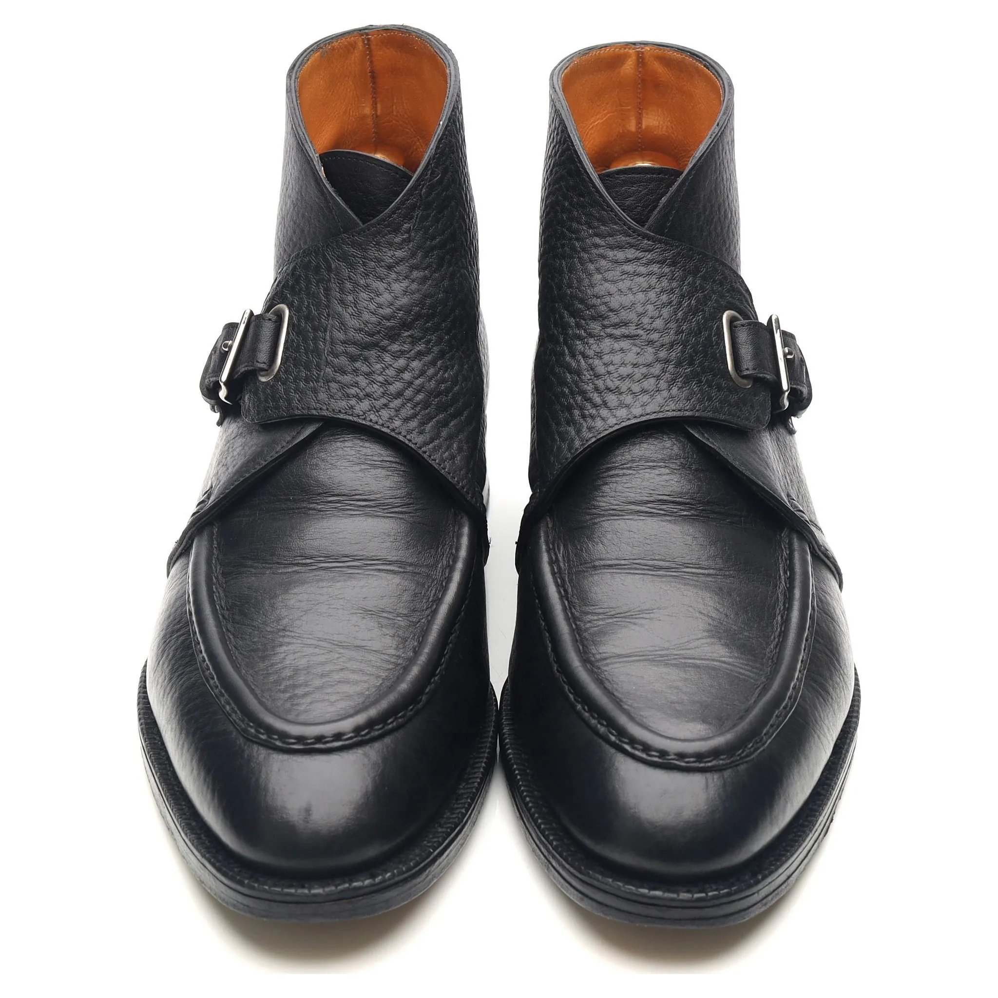 'Davos' Black Leather Apron Strap Boots UK 10.5 E