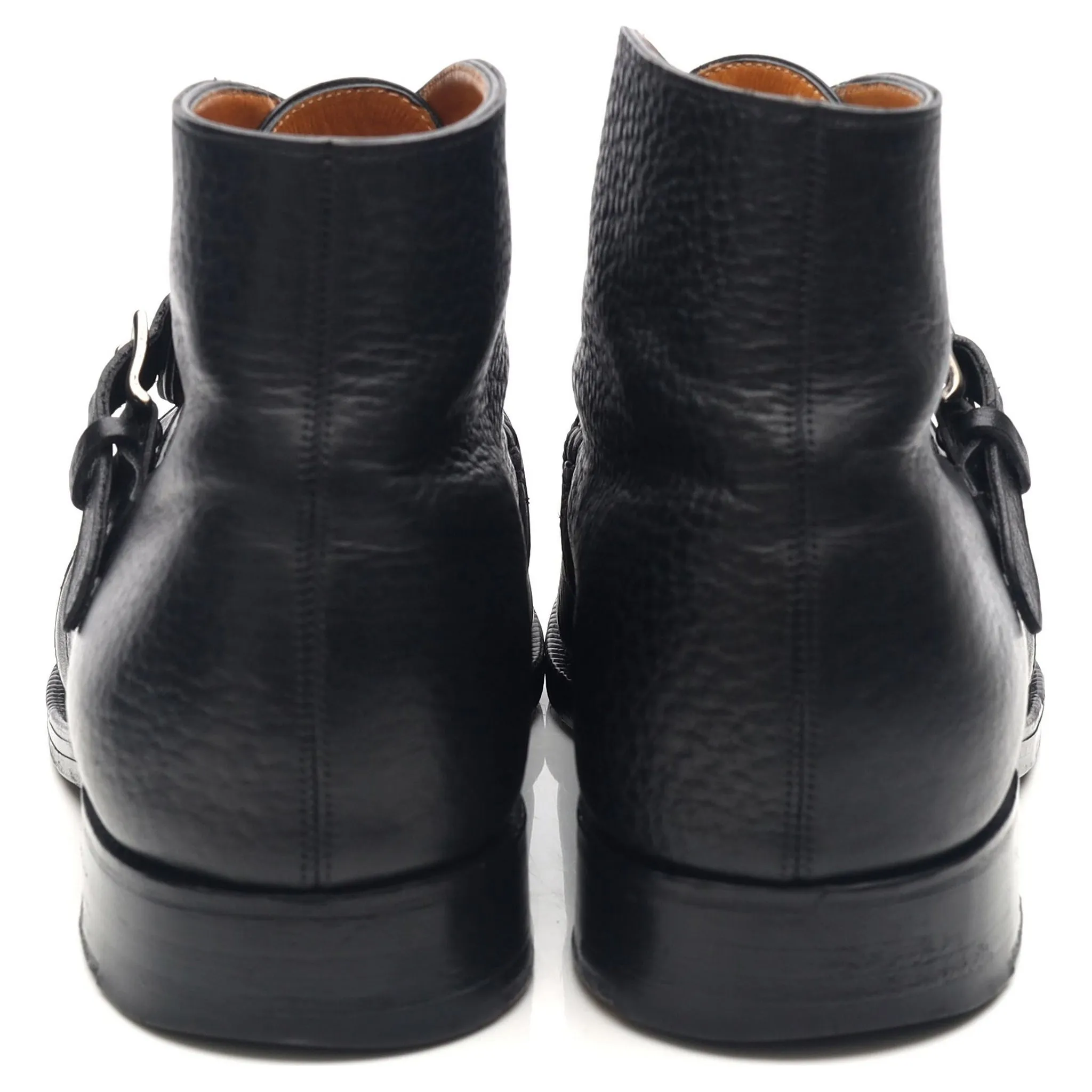 'Davos' Black Leather Apron Strap Boots UK 10.5 E