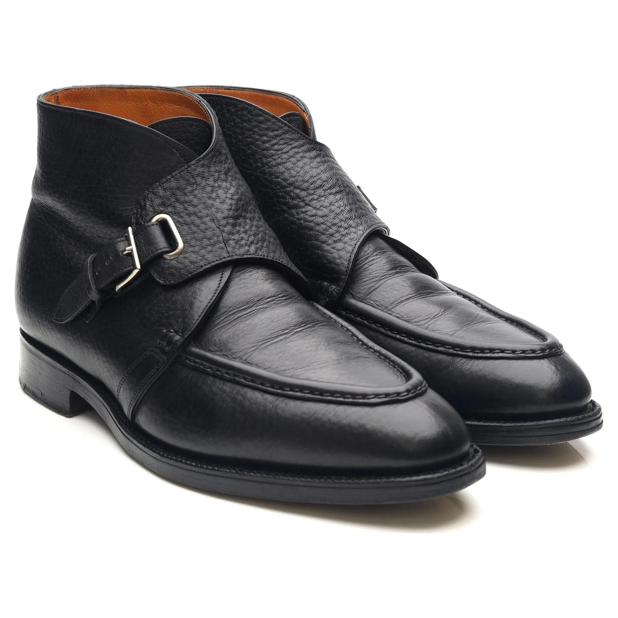 'Davos' Black Leather Apron Strap Boots UK 10.5 E