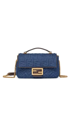 Denim Baguette Chain Midi Bag - Blue