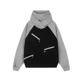 Double Neckline Multi Zipper Style Hoodie