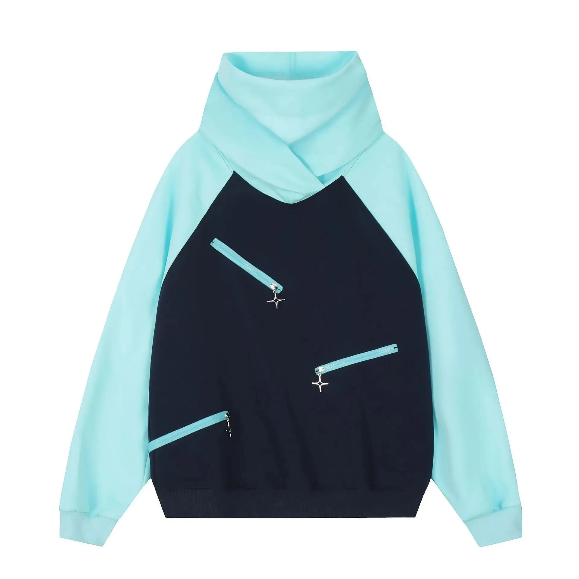 Double Neckline Multi Zipper Style Hoodie