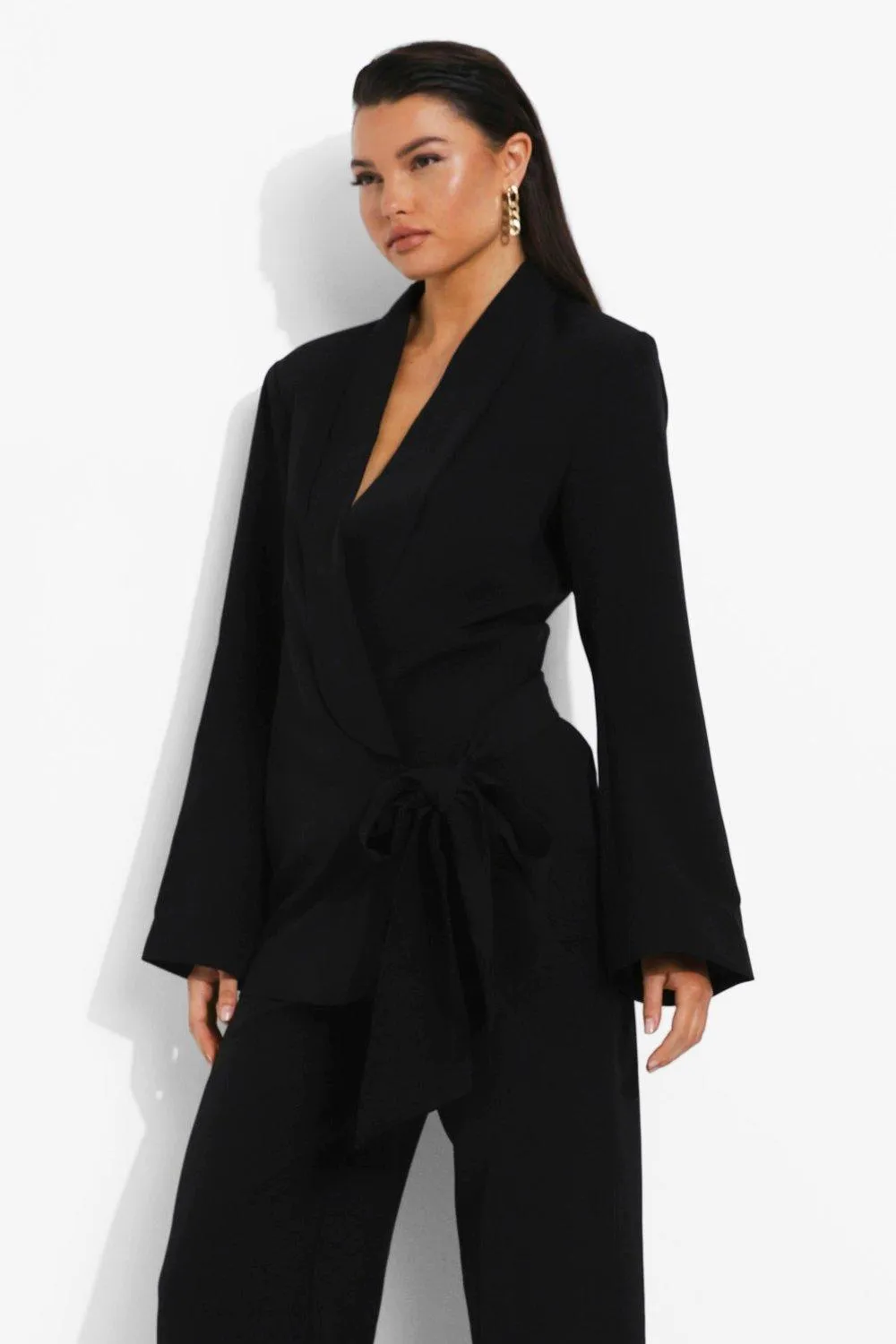 Drape Tie Side Tailored Blazer