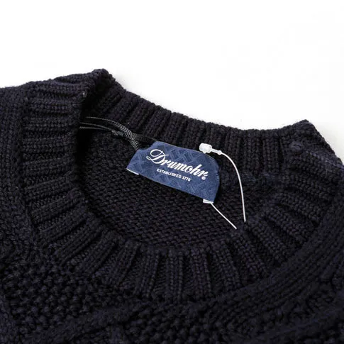 Drumohr Crew Neck Cable Knit Wool Long Sleeves Handmade Plain