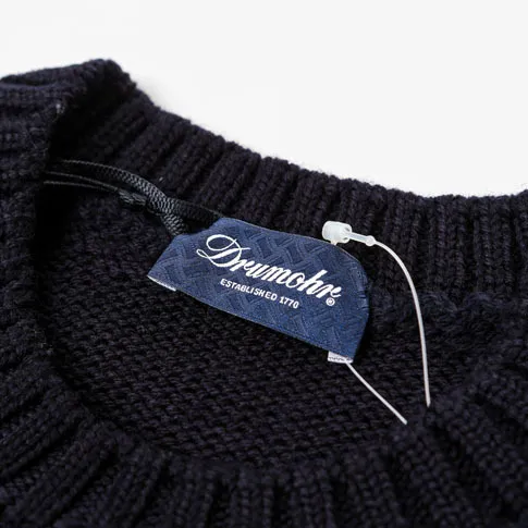 Drumohr Crew Neck Cable Knit Wool Long Sleeves Handmade Plain