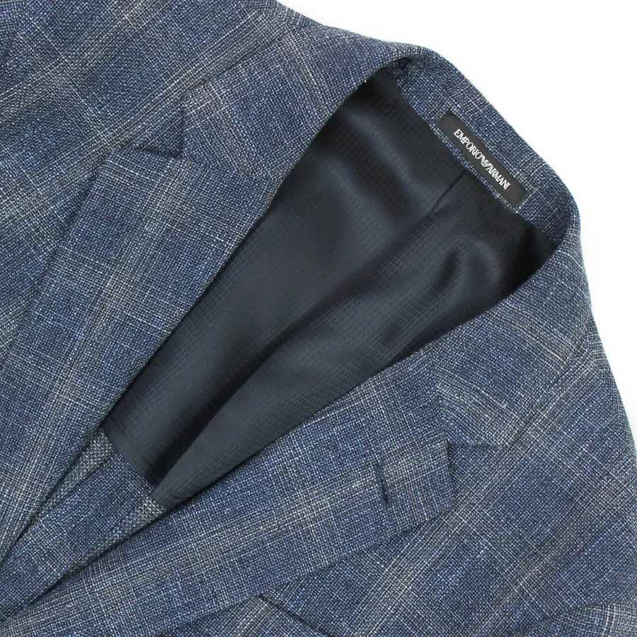 Emporio Armani Blue Beige Check Blazer - Shop Now