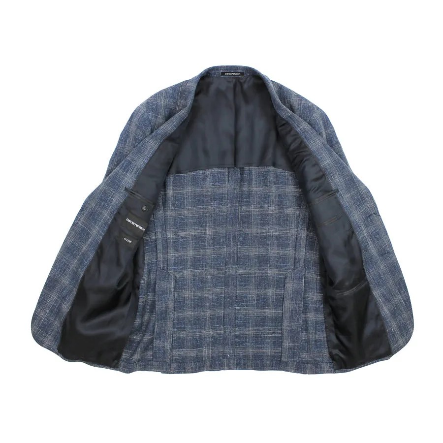 Emporio Armani Blue Beige Check Blazer - Shop Now