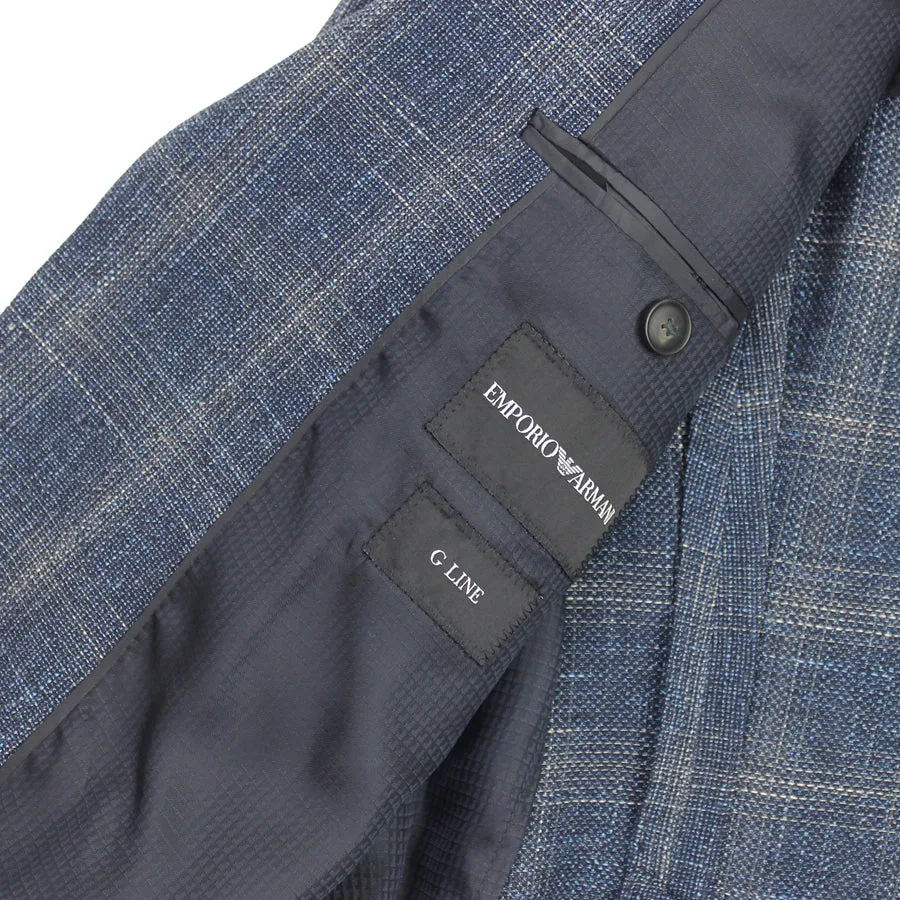 Emporio Armani Blue Beige Check Blazer - Shop Now