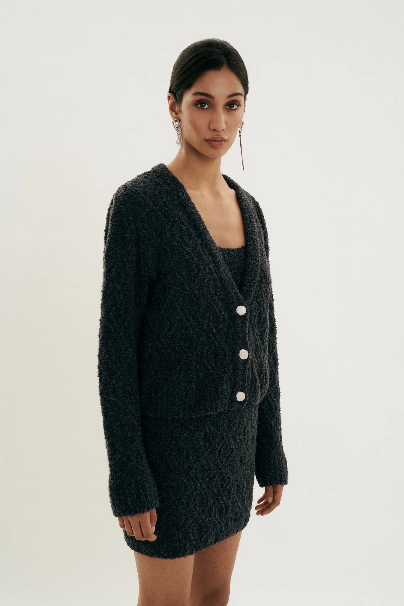 Eve Grey Cable Knit Cardigan - Shop Now.