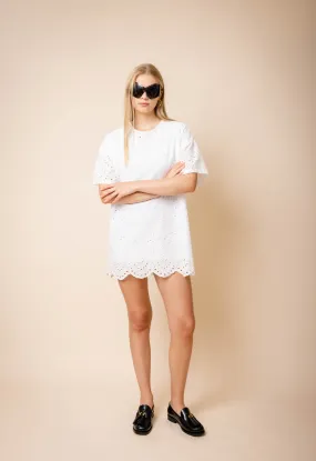 Eyelet Mini Dress In White