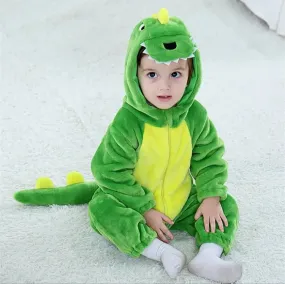 Flannel Romper Baby Boys Girls Christmas Winter Outfit Infant Dinosaur Animal Cartoon Hooded Pajamas Thick Warm Jumpsuit