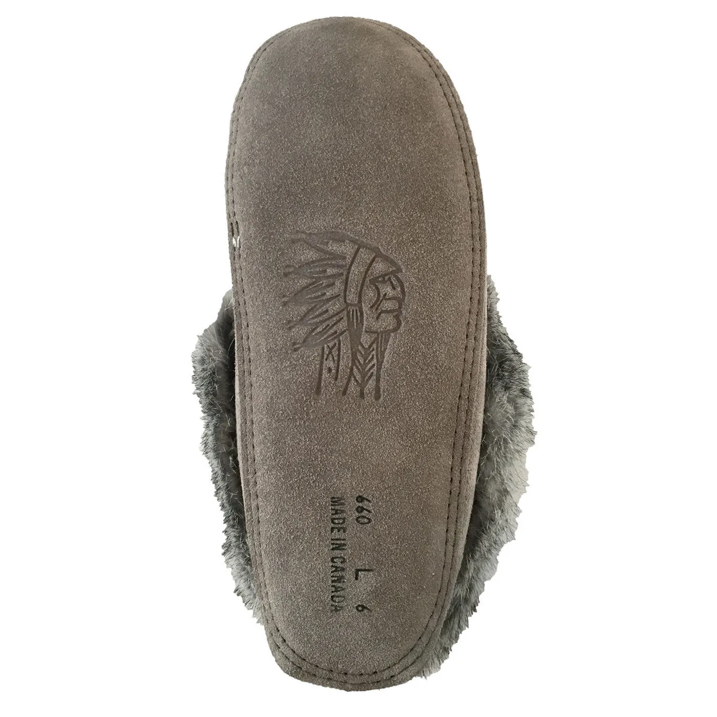 Fleece Lined Gray Suede Moccasins with Rabbit Fur for Women