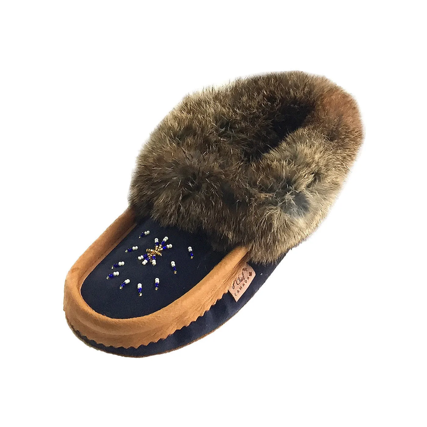 Fleece lined rabbit fur suede moccasins for women