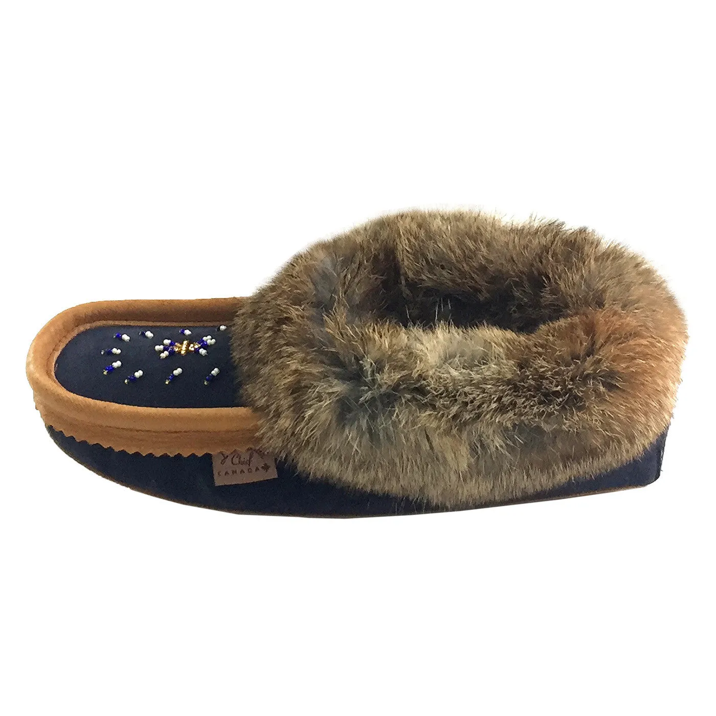 Fleece lined rabbit fur suede moccasins for women