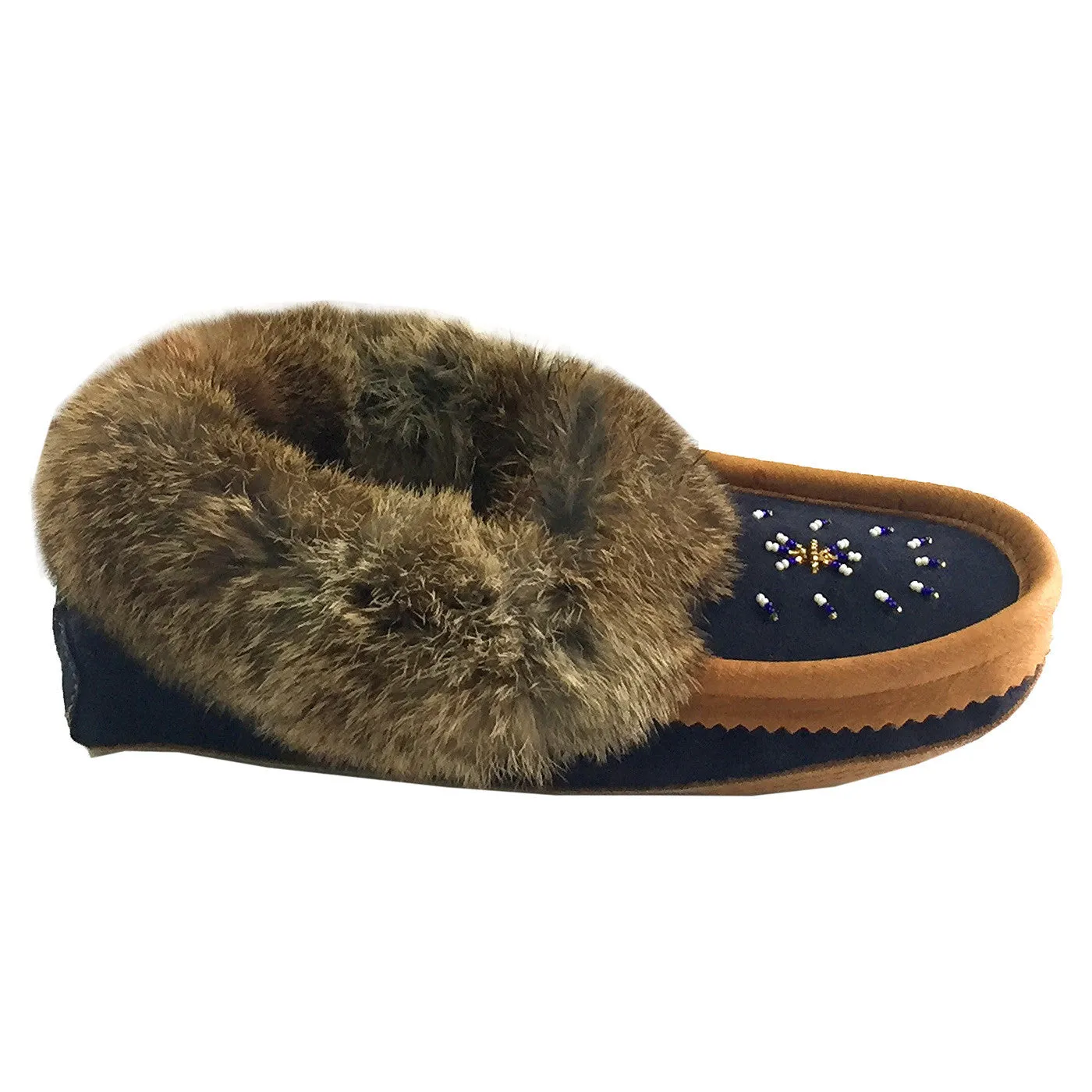 Fleece lined rabbit fur suede moccasins for women