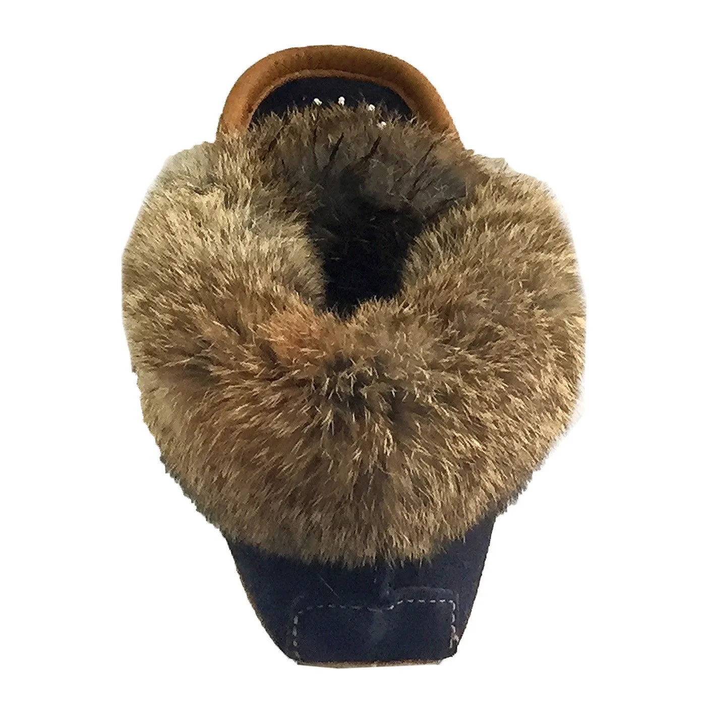 Fleece lined rabbit fur suede moccasins for women