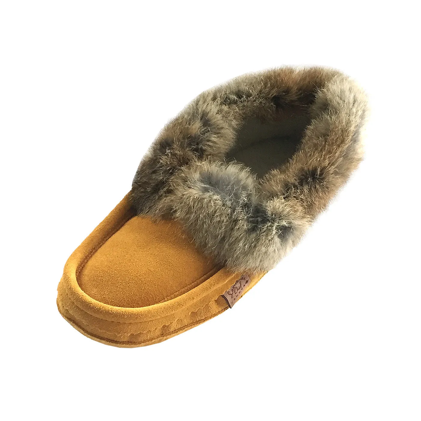 Fleece Lined Suede Moccasins for Men with Rabbit Fur