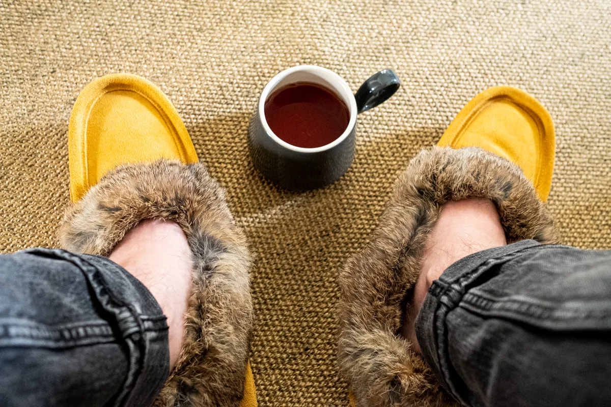 Fleece Lined Suede Moccasins for Men with Rabbit Fur