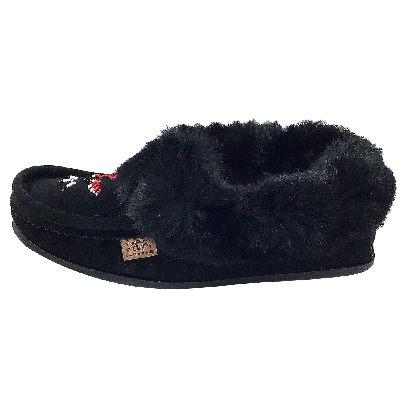 Fleece Lined Suede Moccasins with Crepe Sole and Rabbit Fur