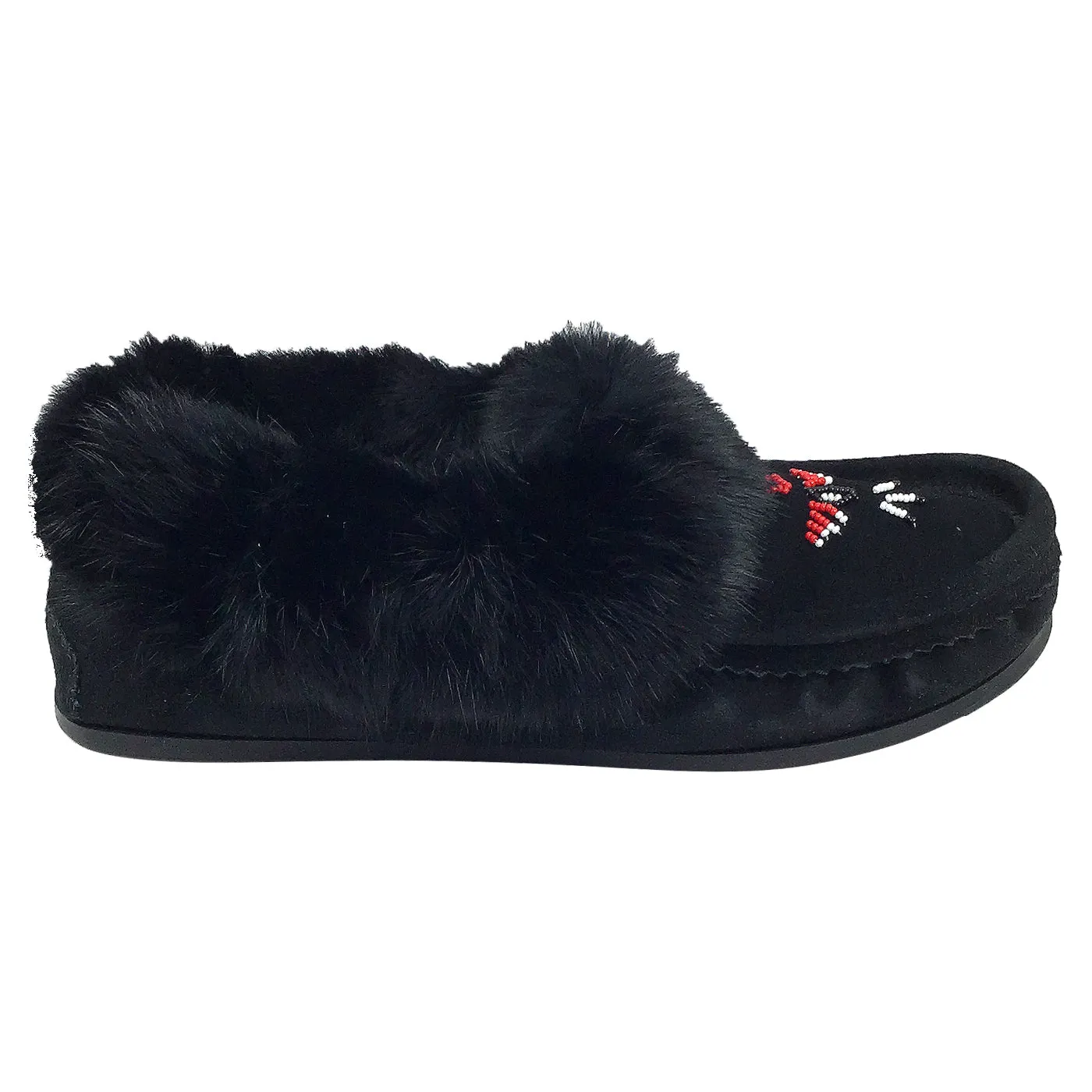 Fleece Lined Suede Moccasins with Crepe Sole and Rabbit Fur