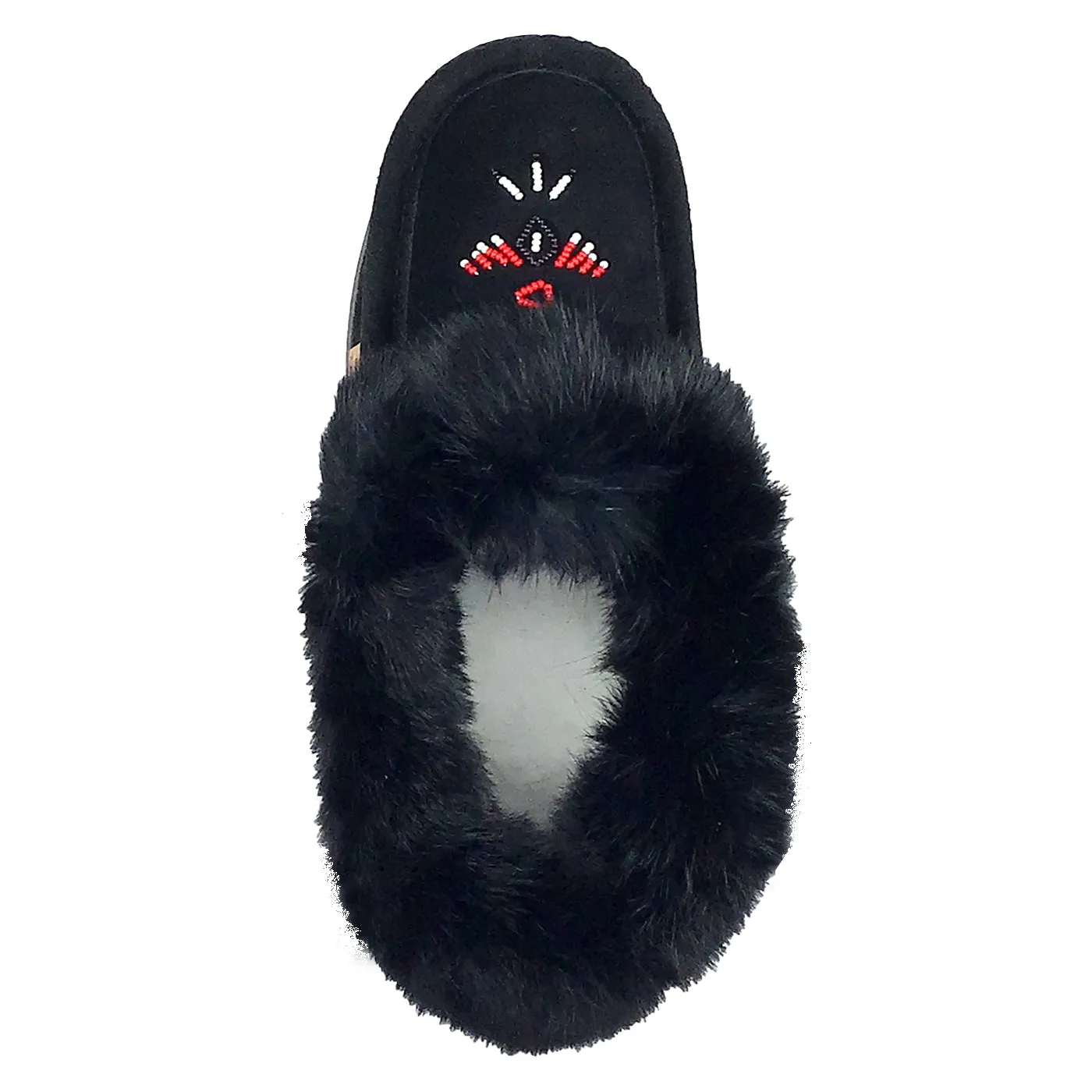 Fleece Lined Suede Moccasins with Crepe Sole and Rabbit Fur