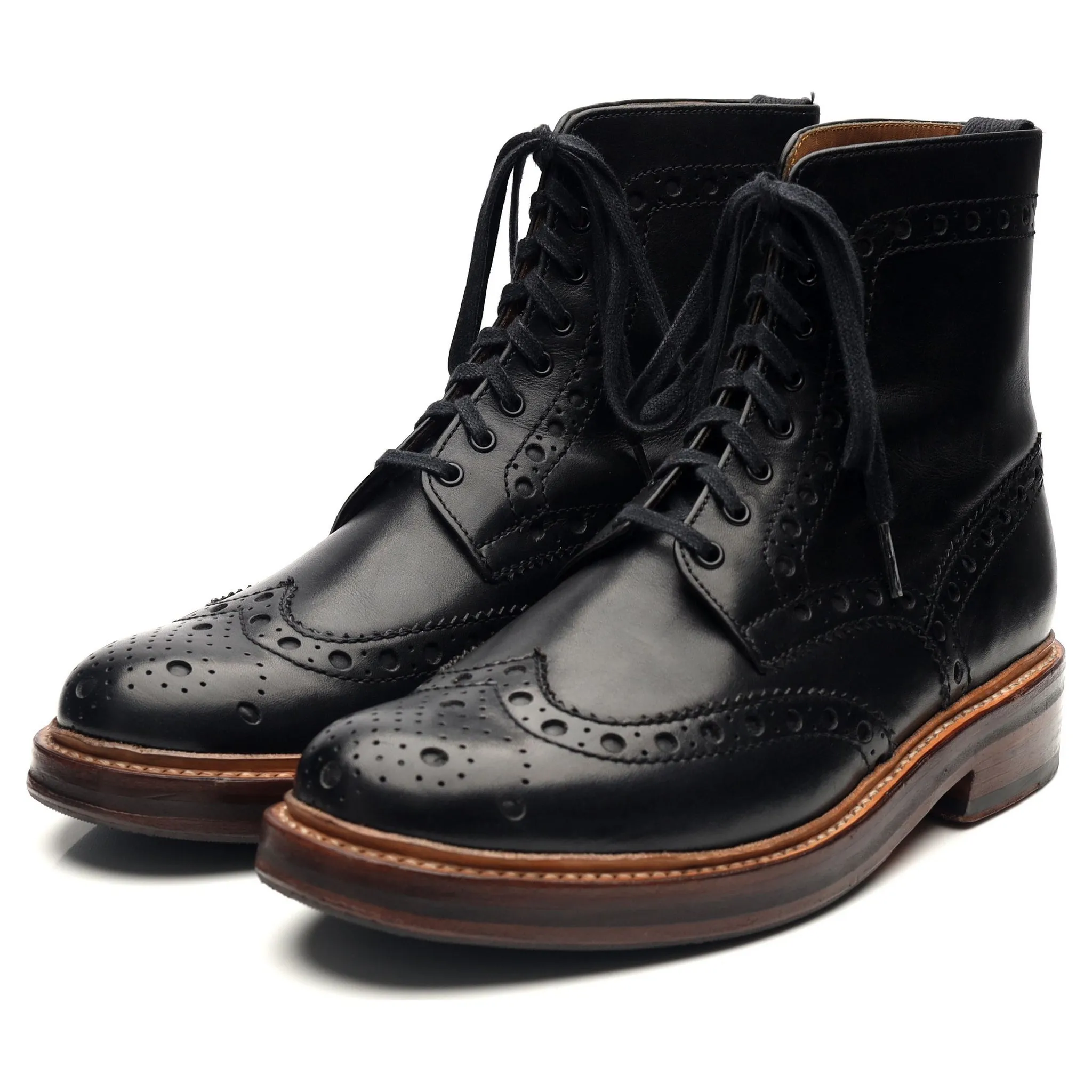 'Fred' Black Leather Brogue Boots UK 6 G