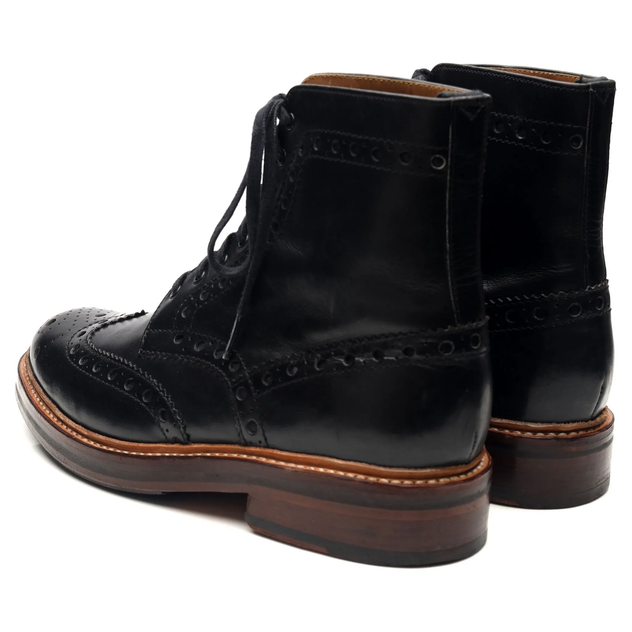 'Fred' Black Leather Brogue Boots UK 6 G