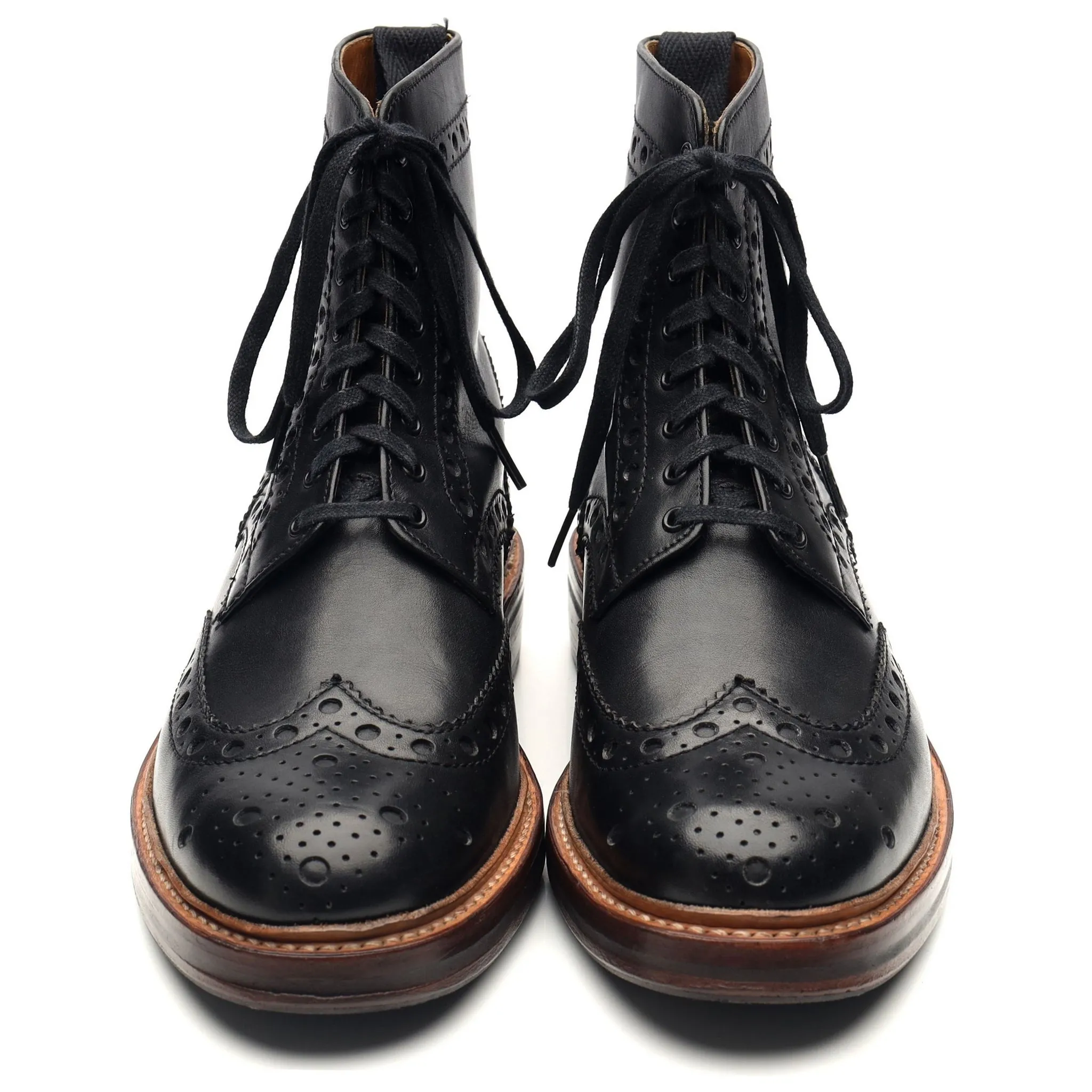 'Fred' Black Leather Brogue Boots UK 6 G