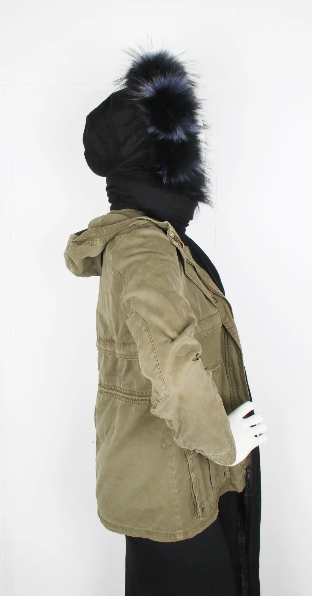 Fur Hood, Black/Blue