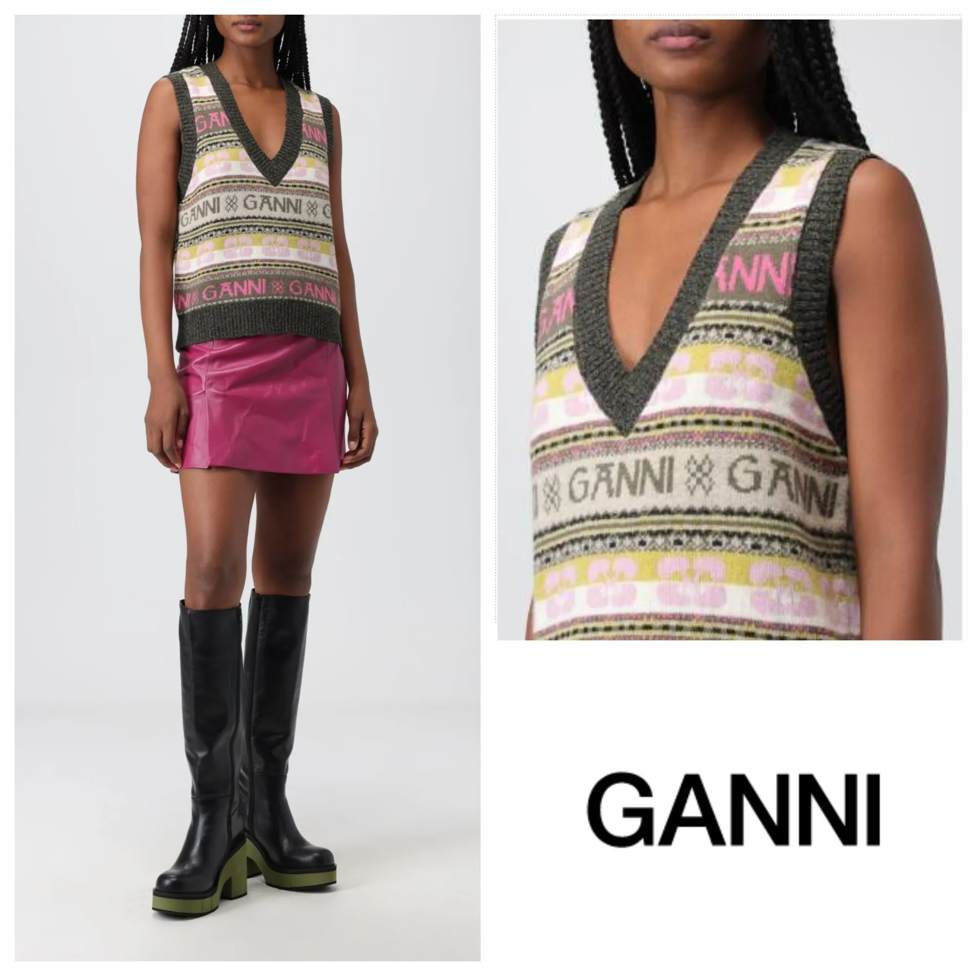 Ganni | Cable Knit Stripes Casual Style Wool Sleeveless Unisex