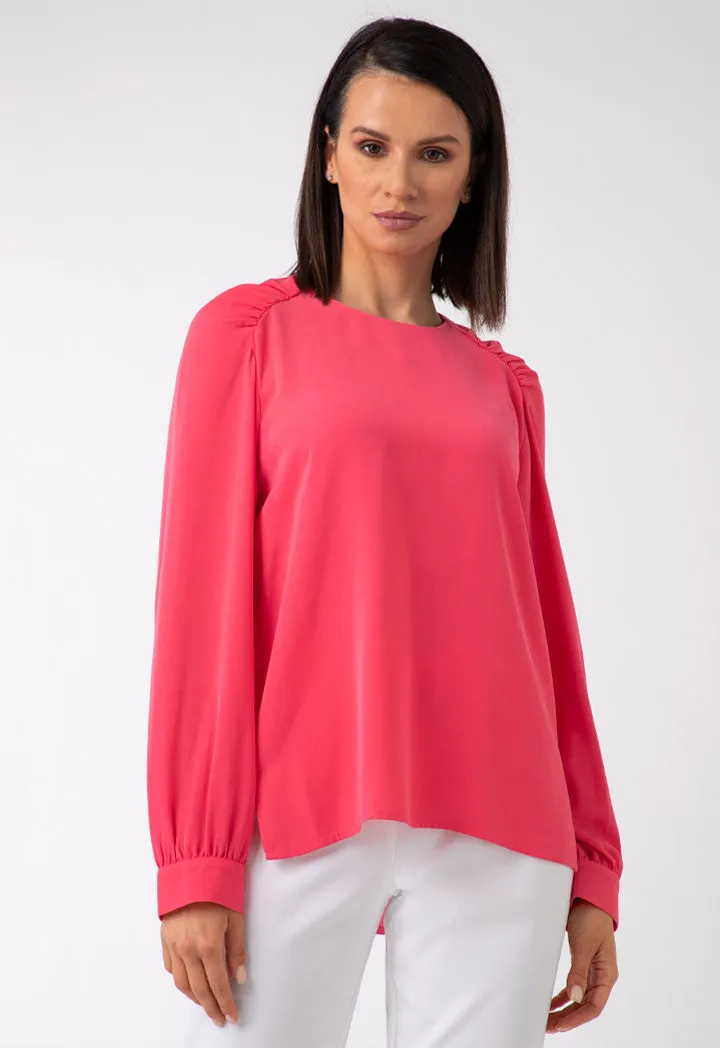 Gathered Raglan Sleeve Solid Blouse