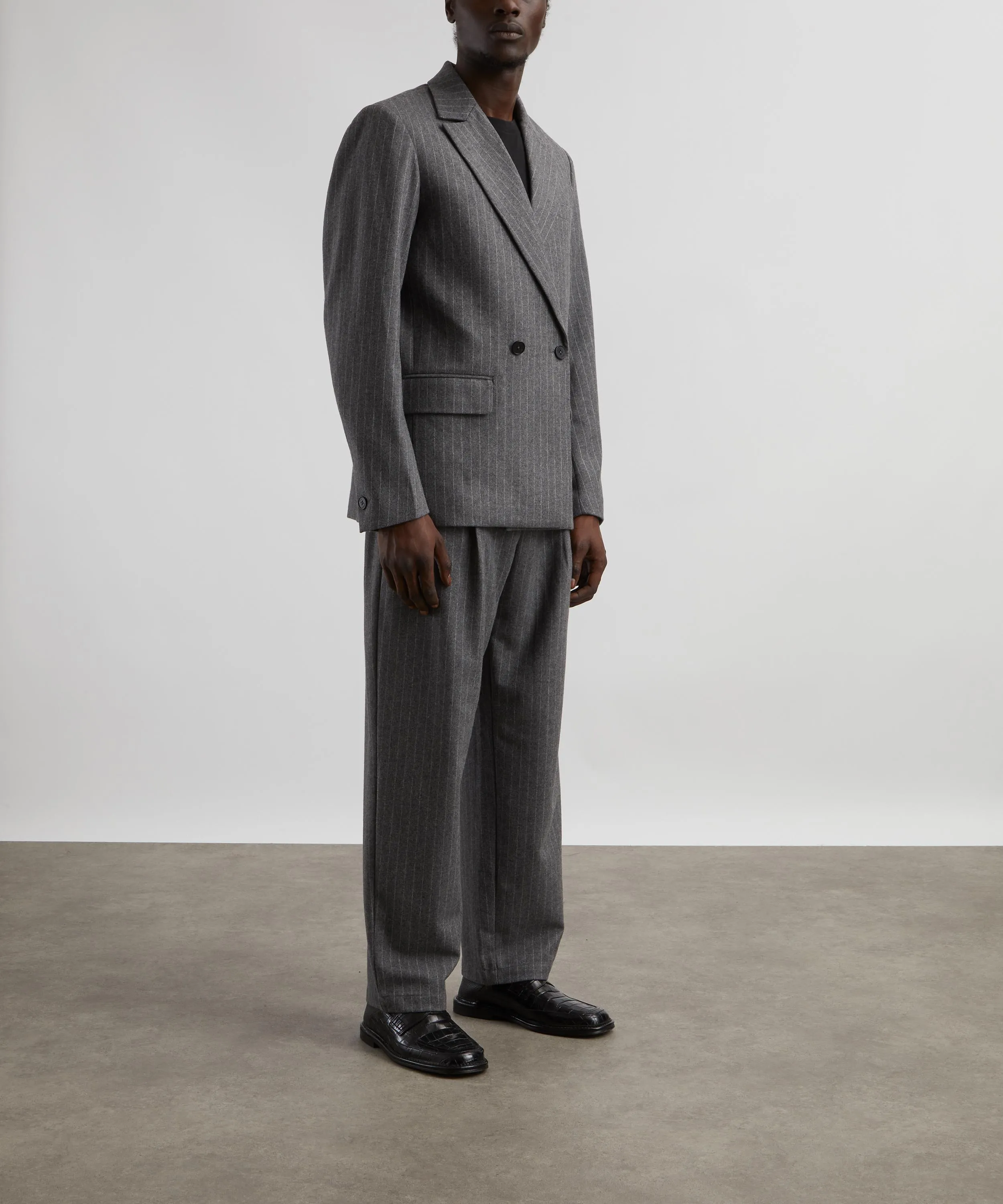 Gekko Charcoal Grey Pinstripe Wool Blazer 