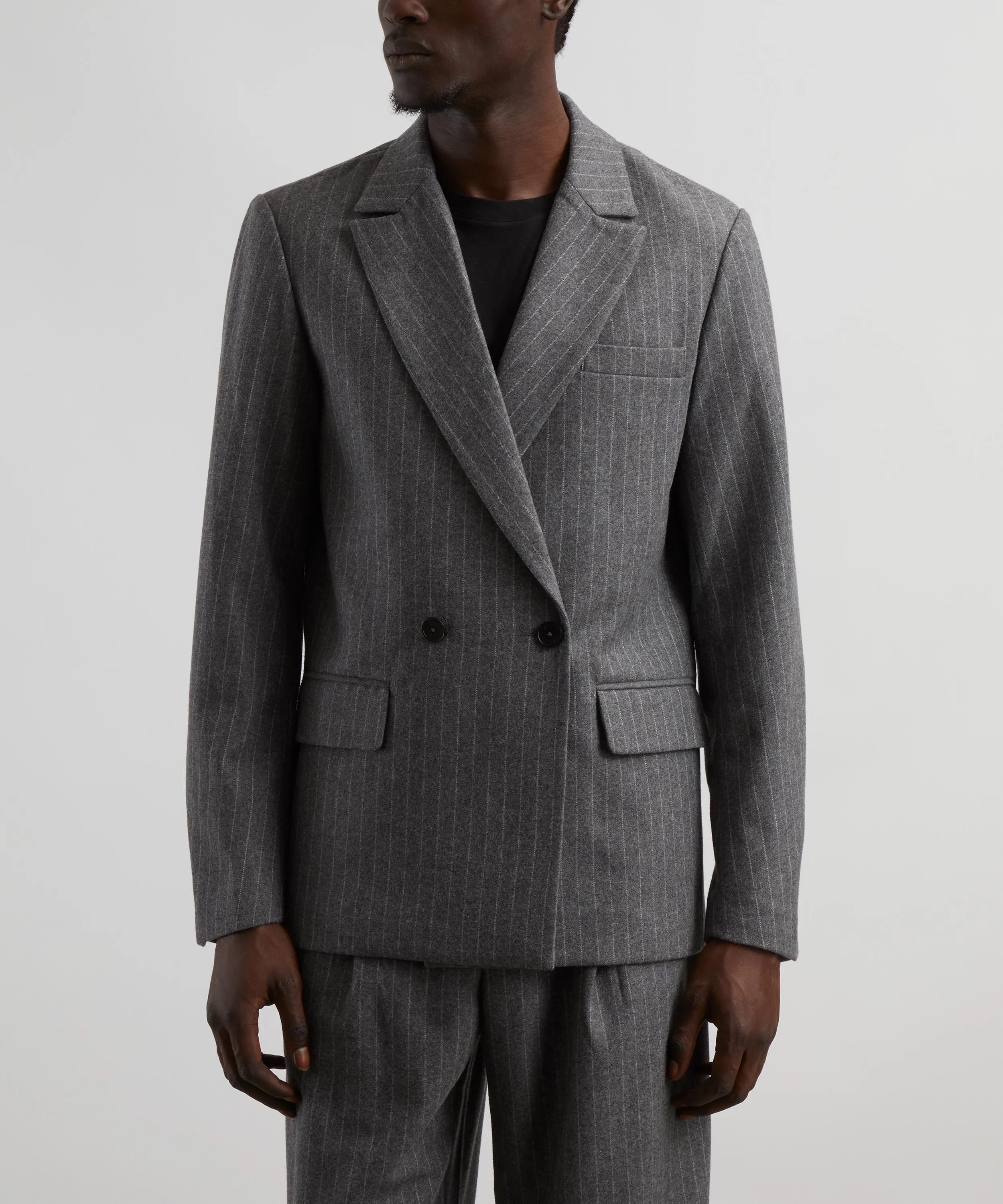 Gekko Charcoal Grey Pinstripe Wool Blazer 