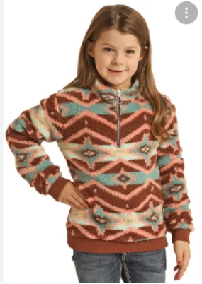 Girls Aztec Sherpa Pullover - Rock and Roll Style