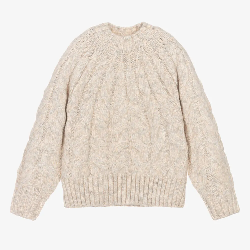 Girls Beige Cable Knit Sweater