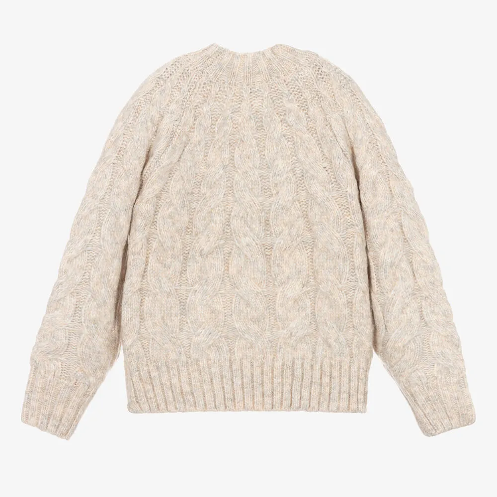 Girls Beige Cable Knit Sweater