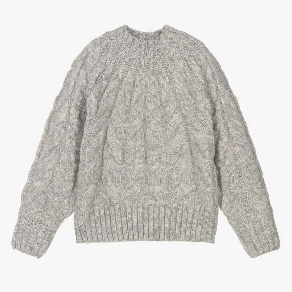 Girls Grey Cable Knit Sweater