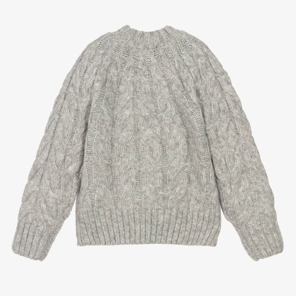 Girls Grey Cable Knit Sweater