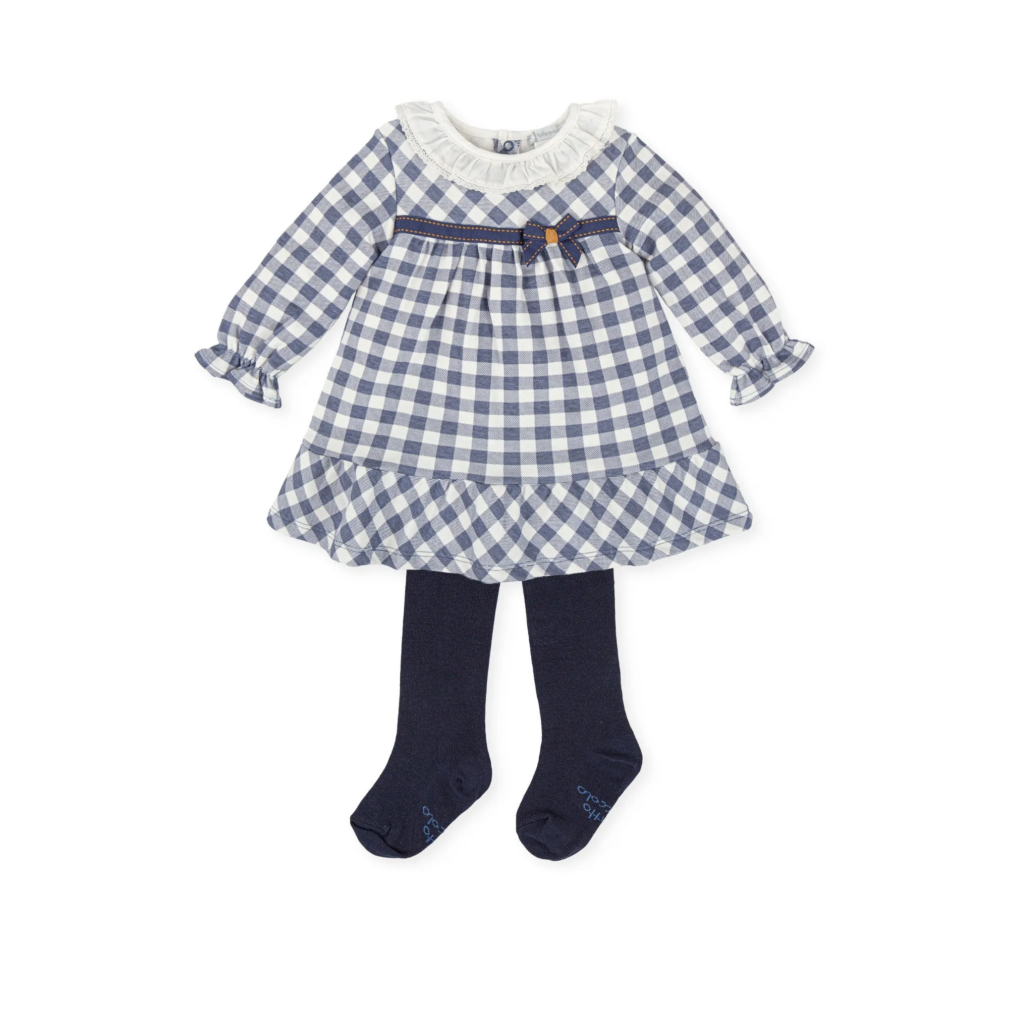 Girl's Navy Blue C.L.Cuadro Dress with Tights