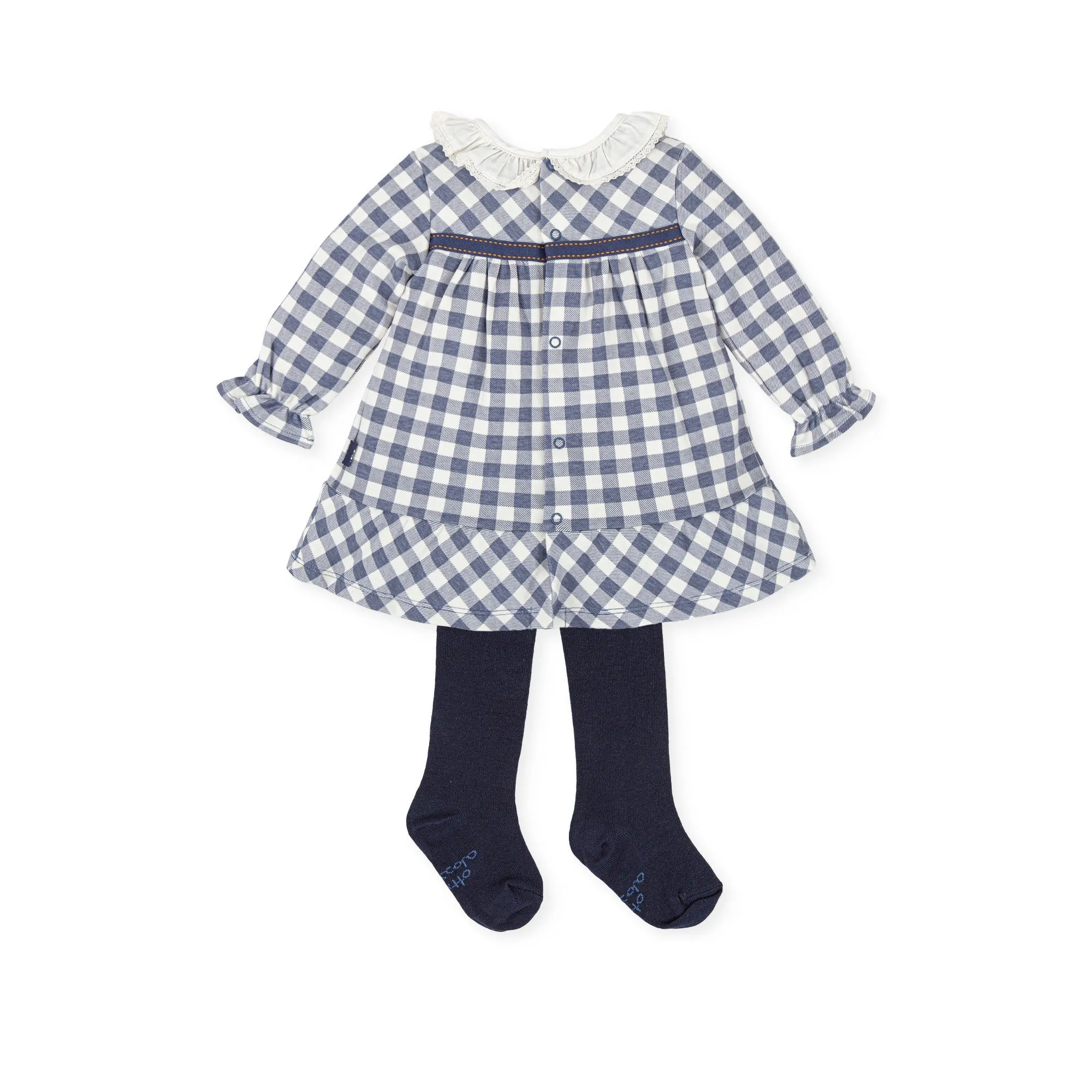 Girl's Navy Blue C.L.Cuadro Dress with Tights