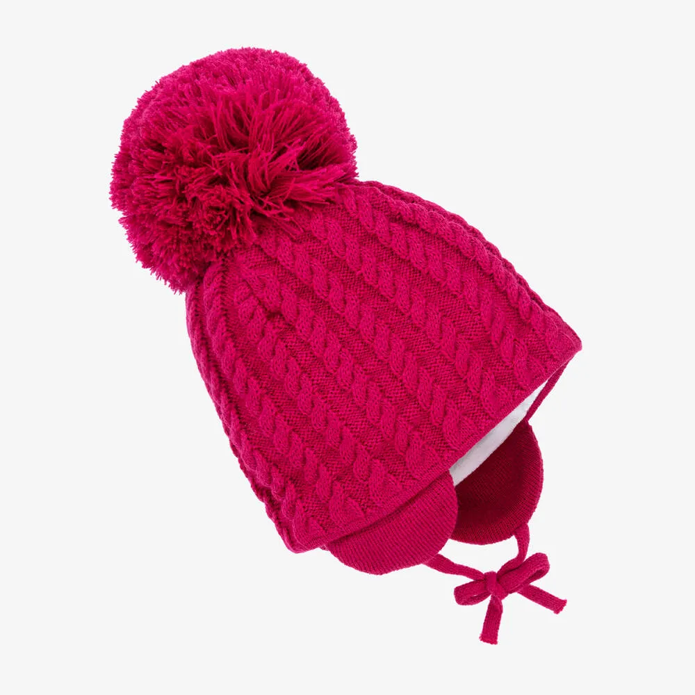 Girls Pink Laura Giant Pom-Pom Beanie