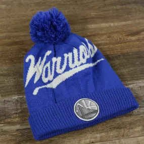 Golden State Warriors Gray Wordmark Cuffed Winter Pom Pom Beanie, Royal Blue Winter Beanie