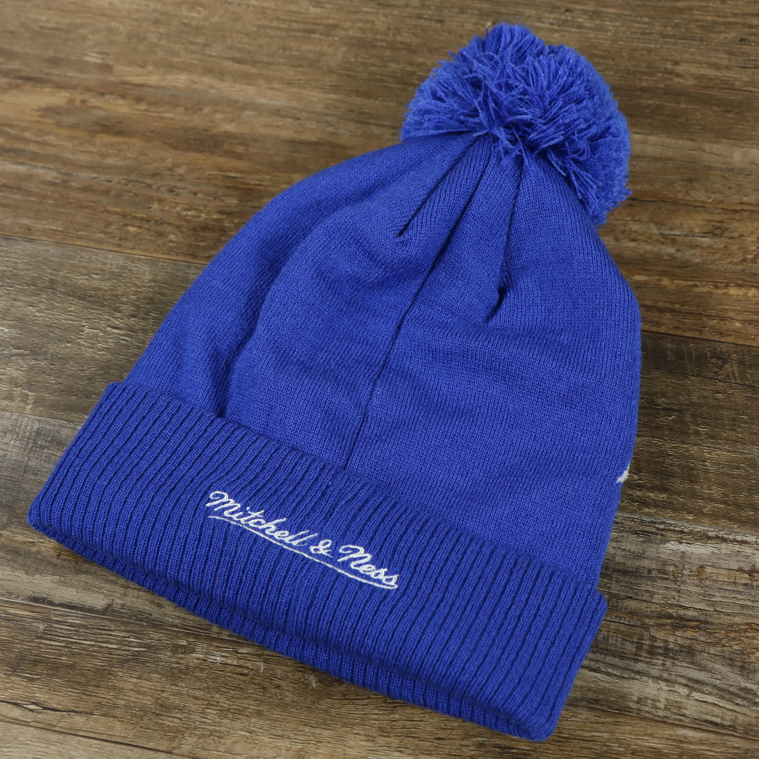 Golden State Warriors Gray Wordmark Cuffed Winter Pom Pom Beanie, Royal Blue Winter Beanie