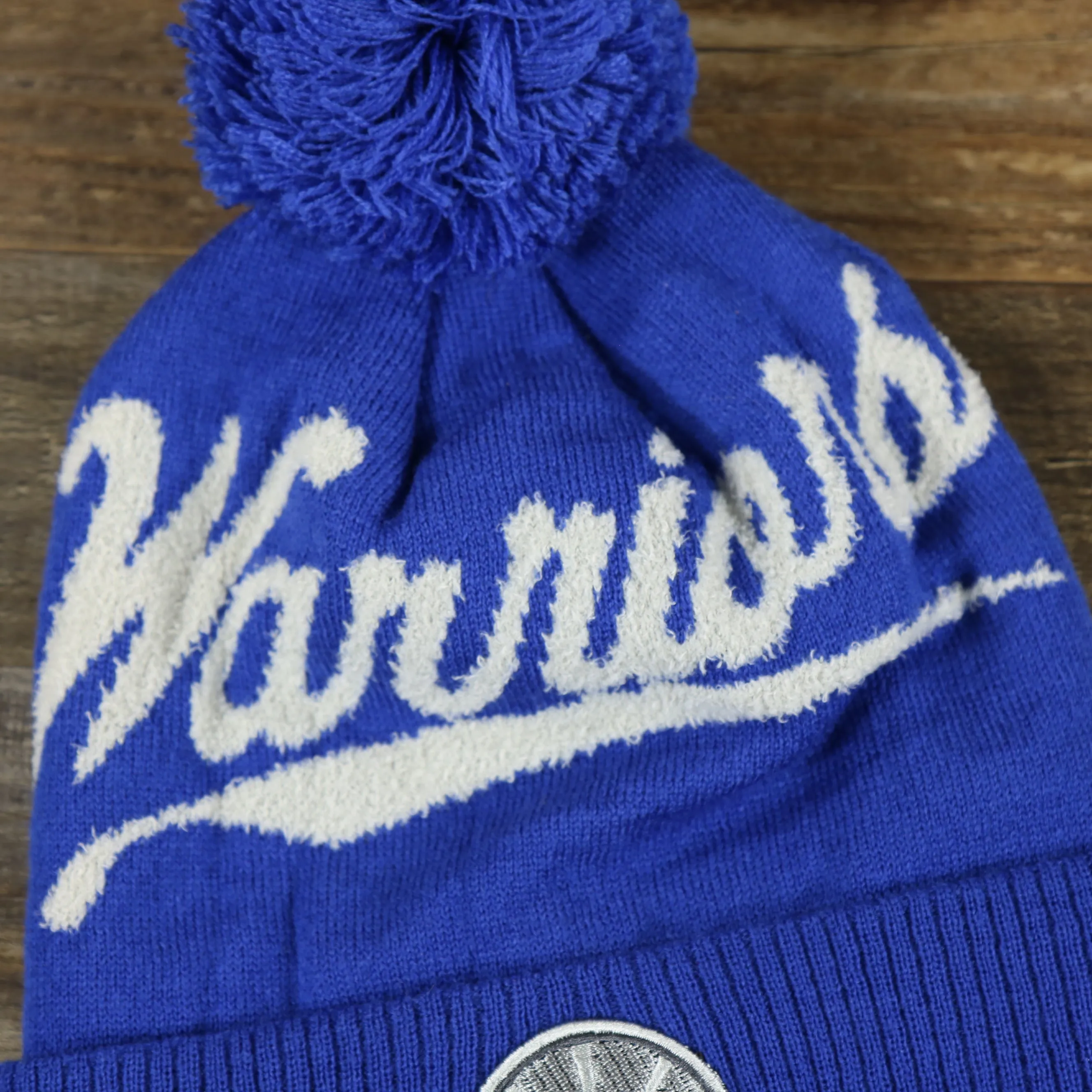 Golden State Warriors Gray Wordmark Cuffed Winter Pom Pom Beanie, Royal Blue Winter Beanie